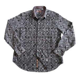 Robert Graham Purple Patchwork Pattern with Embroidery Design Button Up Shirt XL